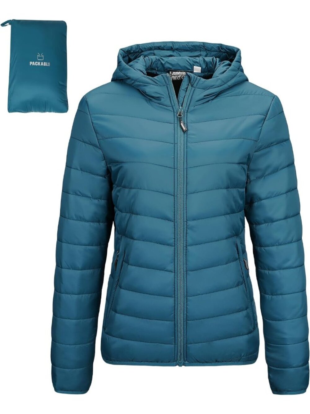Lightweight Packable Full-Zip Puffer Jacket with Hood | Quilted Winter Coat for